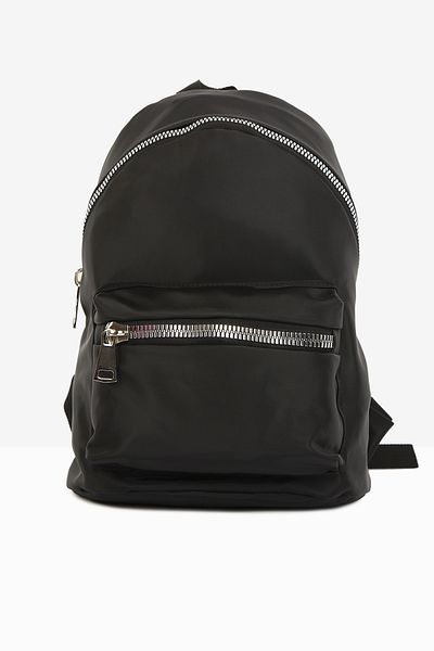 Bagmori Black Women's Zippered Satin Backpack M000003479