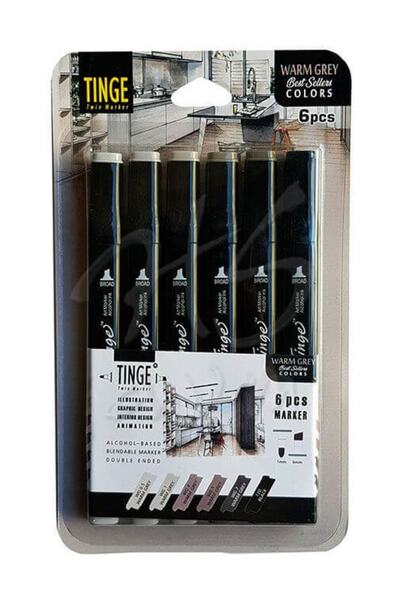 Tinge Twin Çift Uçlu Marker Kalemi 6lı Set Warm Grey