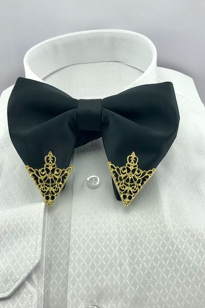 Zaim Aksesuar Large Pointed Toe Bow Tie with Black Brooch 213