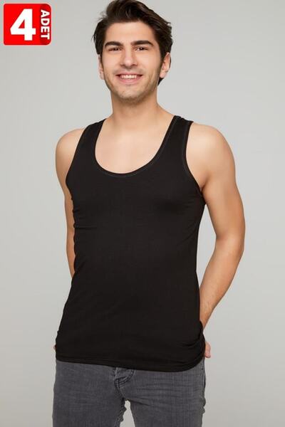 Seher Yıldız قميص داخلي أسود للرجال مكون من 4 قطع 100% قطن