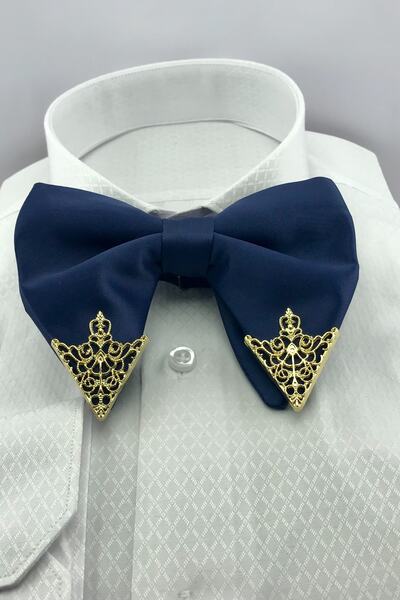 Zaim Aksesuar Lacivert Broşlu Büyük Sivri Uçlu Papyon 213