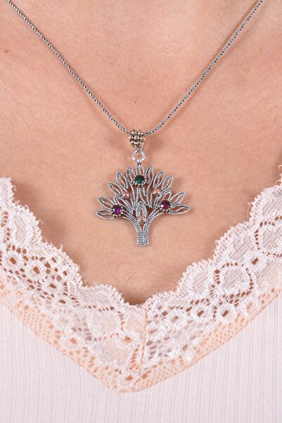 Midyat Nurtaş Gümüş Hayat Ağacı Model Oksitli Telkari Gümüş Kolye MNG201013429