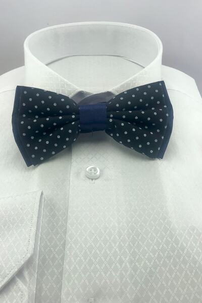 Zaim Aksesuar Παπιγιόν με βαμβακερό σχέδιο Navy Blue-White 207