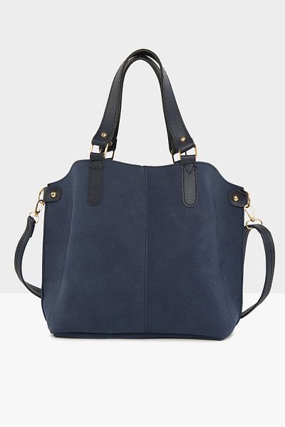 Bagmori Γυναικεία τσάντα Nubuck τριών τμημάτων Navy Blue με λεπτομέρεια Snap M000003554