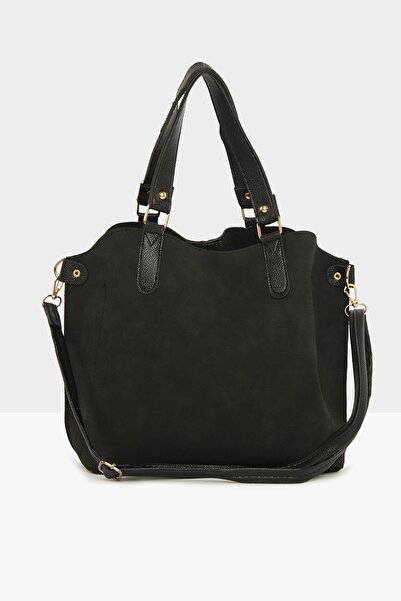 Bagmori Černá dámská tříkomorová taška z nubuku s detailem na zapínání M000003554