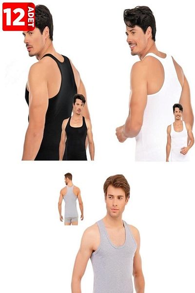 Tutku Men's Mixed Color Sports (Rambo) Tank Top 12 Pack