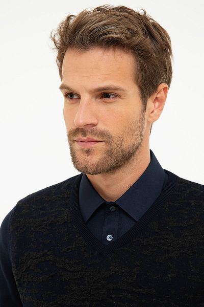 Pierre Cardin Ανδρικό πλεκτό πουλόβερ σκούρο Navy Slim Fit G021GL0TK.000867142