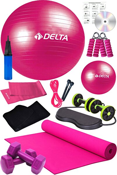 Delta 12 Li Pilates Seti Pilates Minderi 1 Kg Dambıl Plates Topu Seti Tekerlekli Spor Aleti