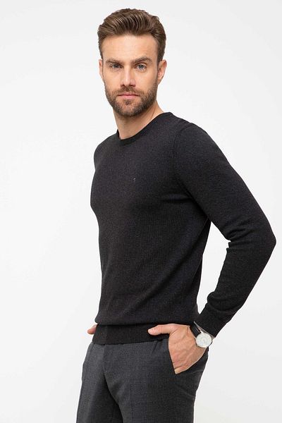 Pierre Cardin Ανδρικό πουλόβερ ανθρακί γκρι Melange Slim Fit Basic πλεκτό