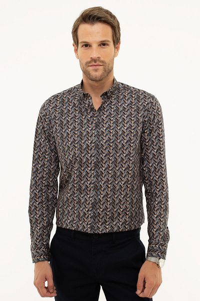 Pierre Cardin Ανδρικό πουκάμισο Slim Fit καφέ - G021SZ004.000.858016