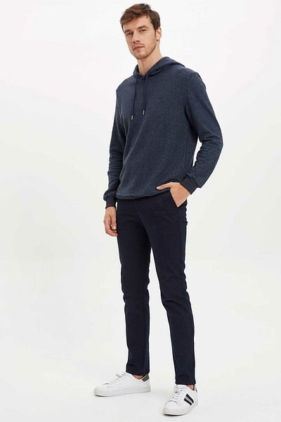 DeFacto Ανδρικό φούτερ με κουκούλα μπλε Slim Fit M4123AZ.19WN.BE378