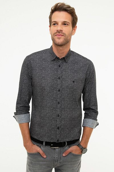 Pierre Cardin Мъжка черна прилепнала риза G021GL004.000862172