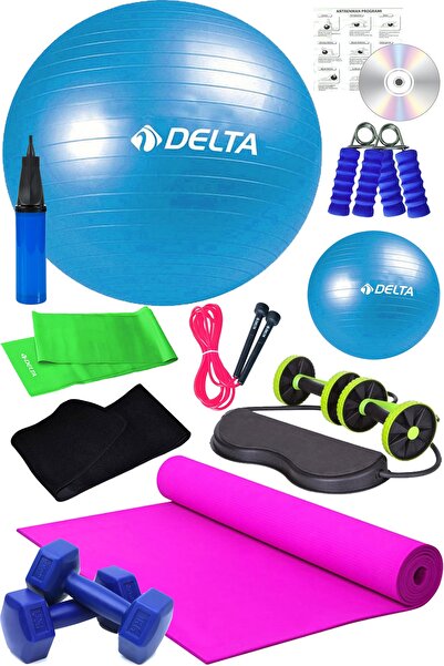 Delta 12 Li Pilates Seti Pilates Minderi 1 Kg Dambıl Plates Topu Seti Tekerlekli Spor Aleti