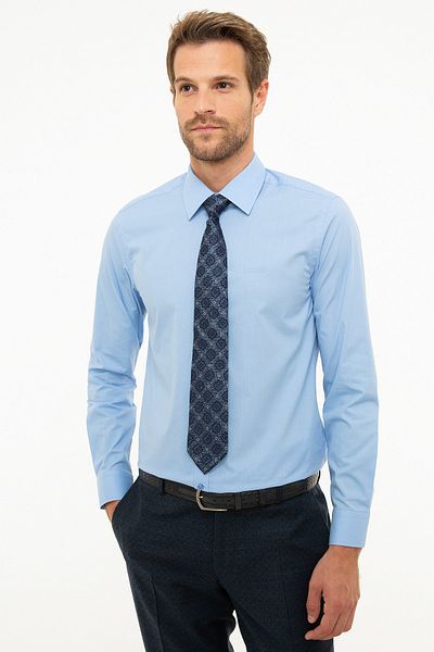Pierre Cardin Μπλε Slim Fit Basic πουκάμισο