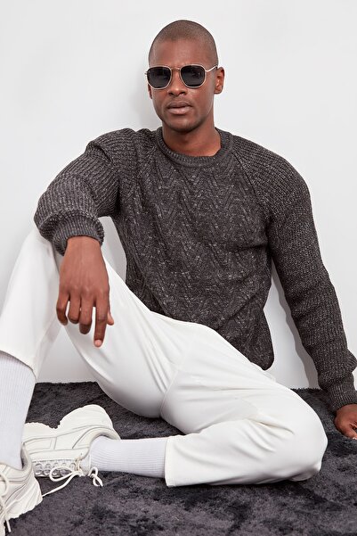 Trendyol Collection Антрацитовий тонкий бавовняний светр з капюшоном TMNAW20MG0029