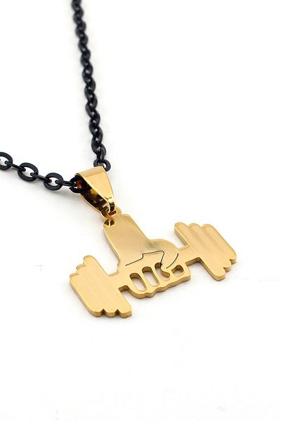 Solfera Men's Power Fist Weightlifting Body Building Yellow Steel Necklace Q0050