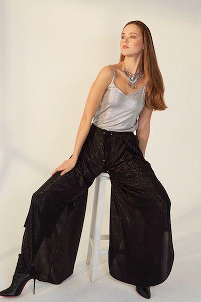Hanna's by Hanna Darsa Women's Black Wide Leg Gilded Trousers Hn1175