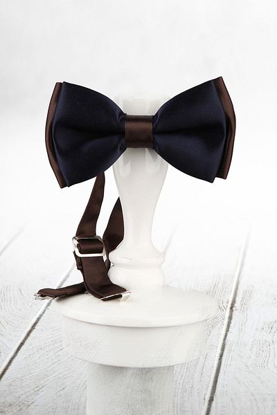 Kravatkolik Men's Navy Blue - Brown Color Satin Bow Tie Sp57