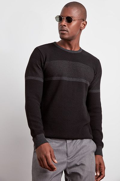 Trendyol Collection Μαύρο λεπτό λεπτό πουλόβερ Crew Neck Colour Block TMNAW20LS0036