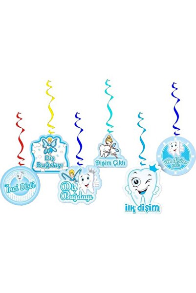 Parti dolabı Set of 6 Blue My First Tooth Party Wheat Organization Writing Ornaments
