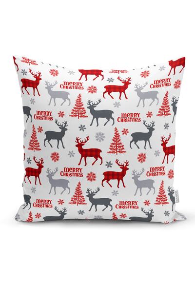 Realhomes غطاء وسادة مزخرف بتصميم غزال وأشجار رأس السنة الجديدة