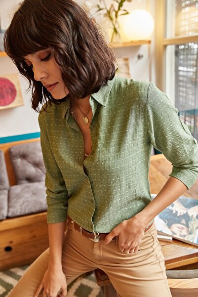 Olalook Dámská zelená stažená košile s texturou GML-19000402