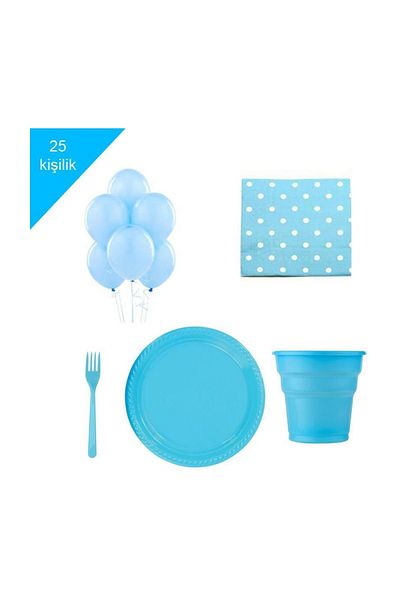 Parti dolabı Light Blue Baby Cheap Economical Party Supplies Birthday Set for 25 People