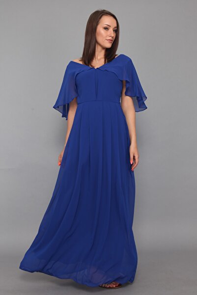 MODA LABİO Kadın Saks Mavi Melek Kol Elbise ML020300X