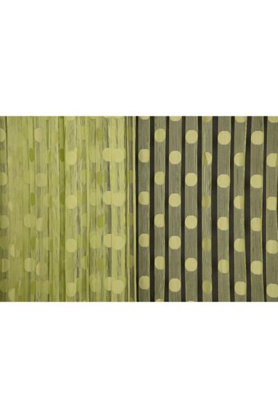 AKÇA TEKSTİL Polka Dot Model Green Color Rope Curtain Ready-made Buttons Sewn Rope Curtain 300*270 cm