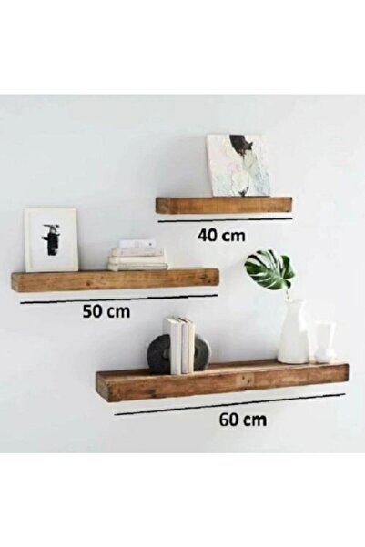 WoodWoork Ahşap Dekoratif 3 Lü Uçan Kitaplık Gizli Duvar Monte Aksesuar Rafı