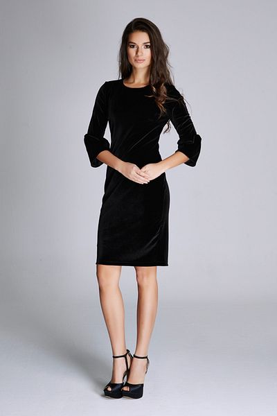 Laranor Women's Black Flounce Sleeve Detailed Velvet Dress 15L4575