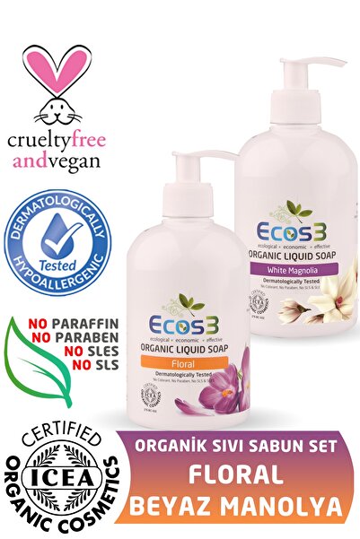Ecos3 Organik Sıvı Sabun Floral + Beyaz Manolya (2 X 500 ml)
