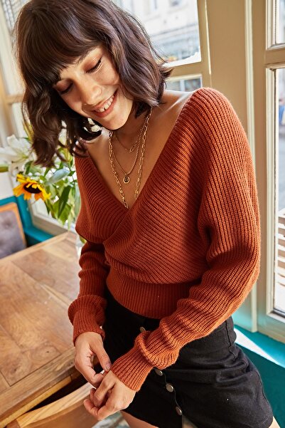 Olalook Women's Tile Front Back V Top Waist Crop Knitwear Sweater KZK-19000076