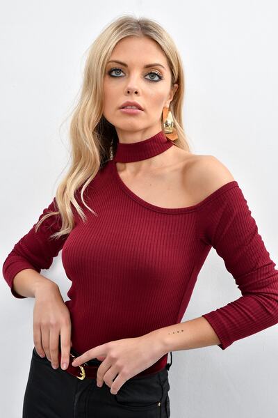 Cool & Sexy Women's Burgundy One Shoulder Blouse CG53