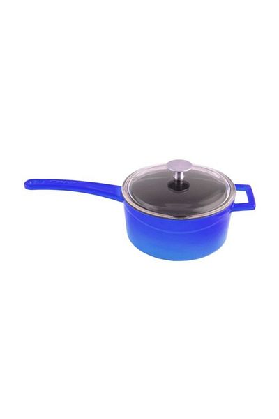 Lava Cast Round Handle Pot Diameter 16 (milk bowl) Blue Glass Lid