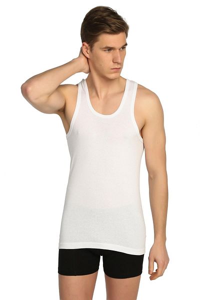 Seher Tricou pentru bărbați, alb, cu bretele, pachet de 12, cu nervuri