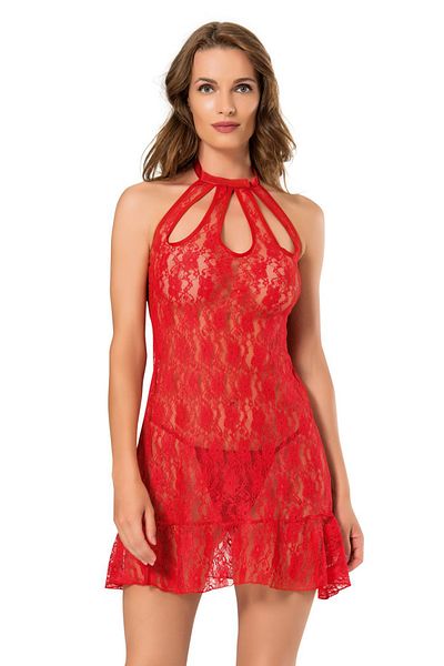 Siyah İnci Women's Red Lace Nightgown Set