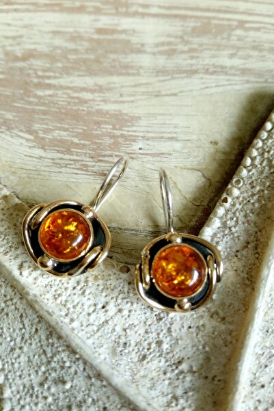 Minimas Et Cie. 925 Ayar Gümüş Ve Baltık Amberi Gizli Geçit Küpe 9710109030006