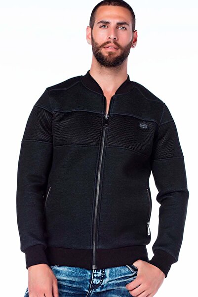 Cipo&Baxx Cj141 Zippered Elastic College Collar Black Men's Coat