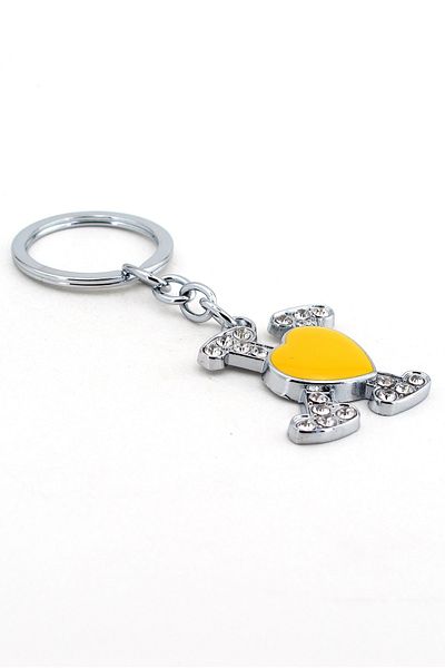 Solfera Unisex Yellow Heart X Shiny Stone Metal Keychain Kc581