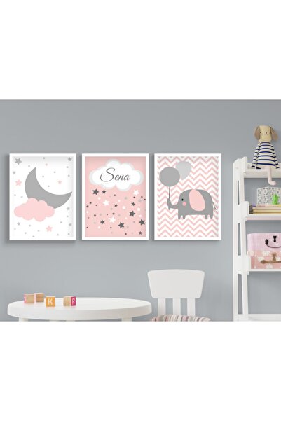 Ya&mu Tablosetleri 3 Adet 33 X 44cm Büyük Boy Ahşap Beyaz Çerçeveli Bebek, Ço...