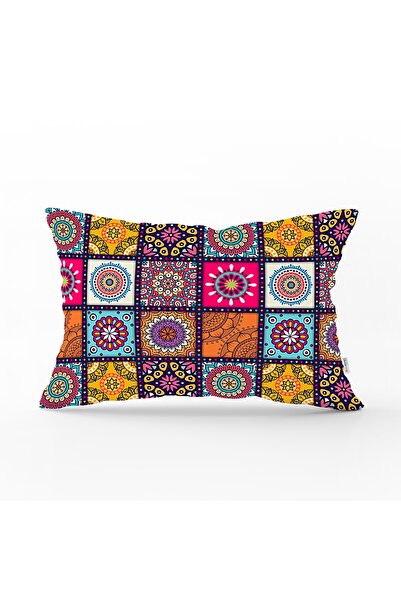 Realhomes Kareli Etnik Desenli Özel Tasarım Dikdörtgen Yastık Kırlent Kılıfı