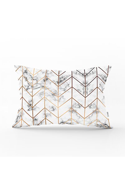 Realhomes Mermer Zeminli Geometrik Desenli Modern Dikdörtgen Yastık Kırlent K...