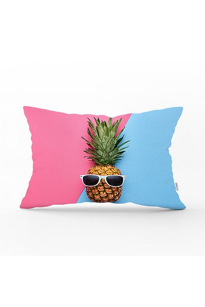 Realhomes Pernă dreptunghiulară modernă - Husă de pernă cu model de ananas, roz albastru
