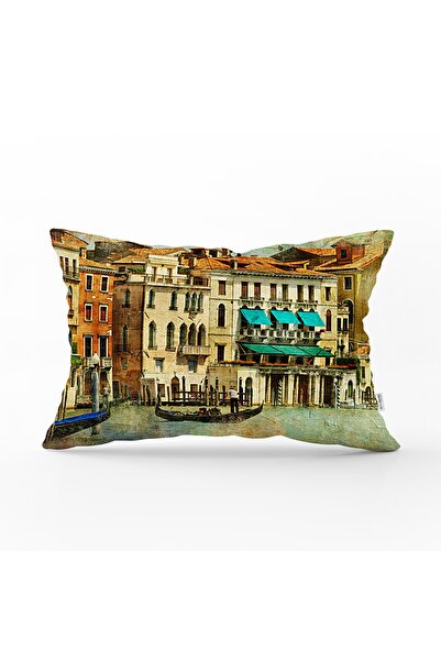 Realhomes غطاء وسادة مستطيل مزخرف بتصميم جندول فينيسيا مطبوع رقميًا
