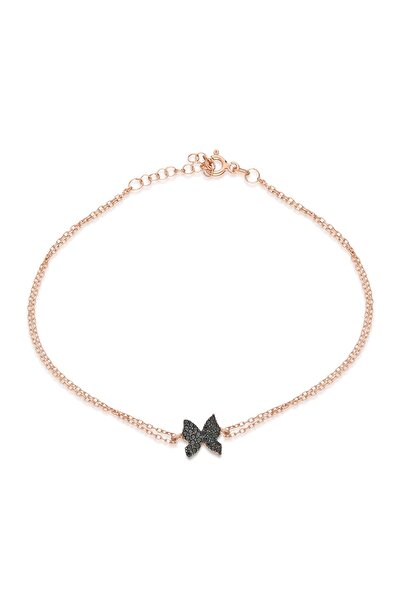 Nereze 925 Ayar Minik Siyah Kelebek Bileklik Kadın Gümüş Bileklik