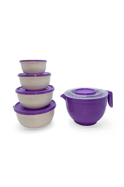 Melkan Home Mixing Bowl & Mixer Bowl Set with Lid 5 Pieces Purple