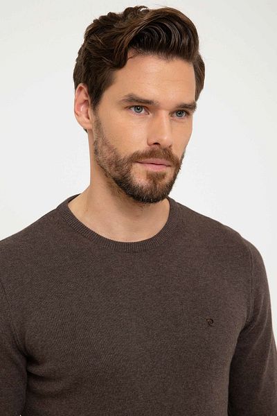 Pierre Cardin Ανδρικό πουλόβερ σε καφέ Slim Fit Basic Knitwear