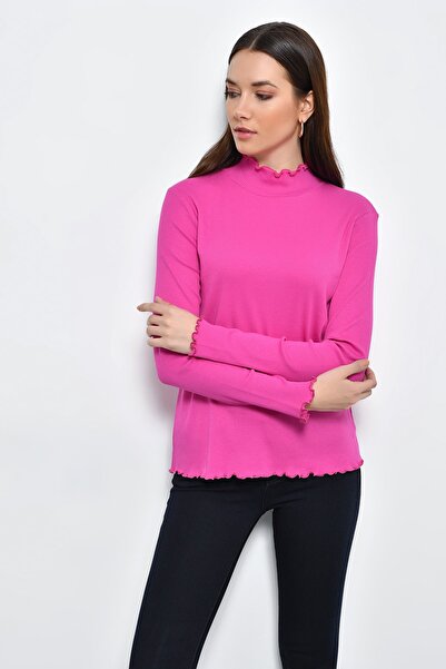 Hanna's by Hanna Darsa Kadın Pembe Uzun Kollu Boğazlı Basıc Bluz