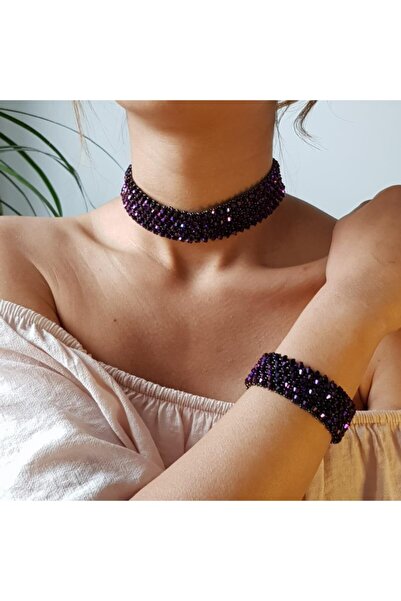 Handmade By HLY Handmade Crystal Stone Purple-blue Reflection Colored Choker ...